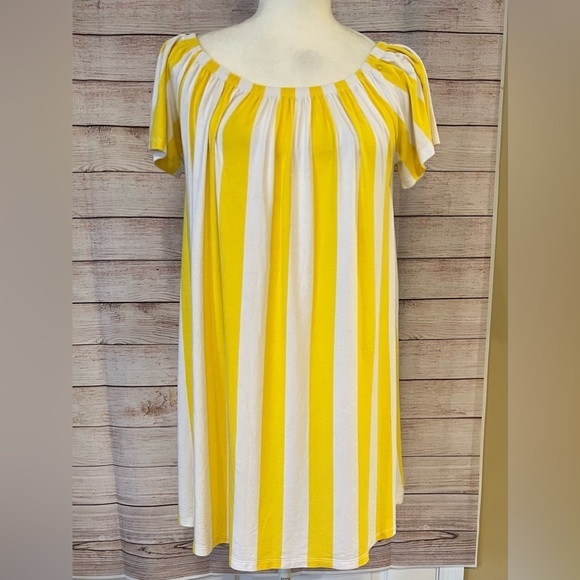 ASOS Dresses & Skirts - ASOS Yellow and White Striped Short Sleeve Relaxed Fit Midi Dress size 4